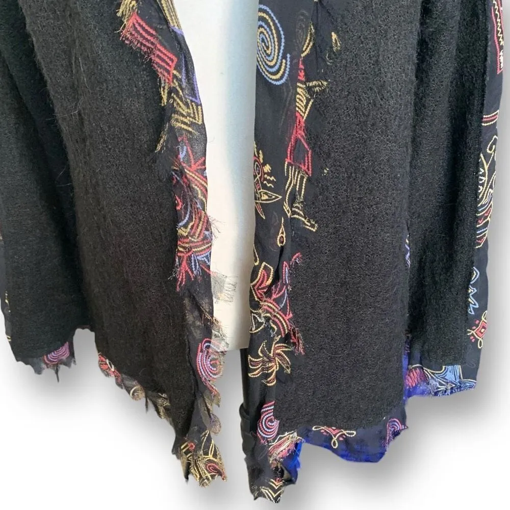 Chico’s Knit Cardigan Sweater Black Burgundy Abstract Animal Print Art Silk Wool - Image 3