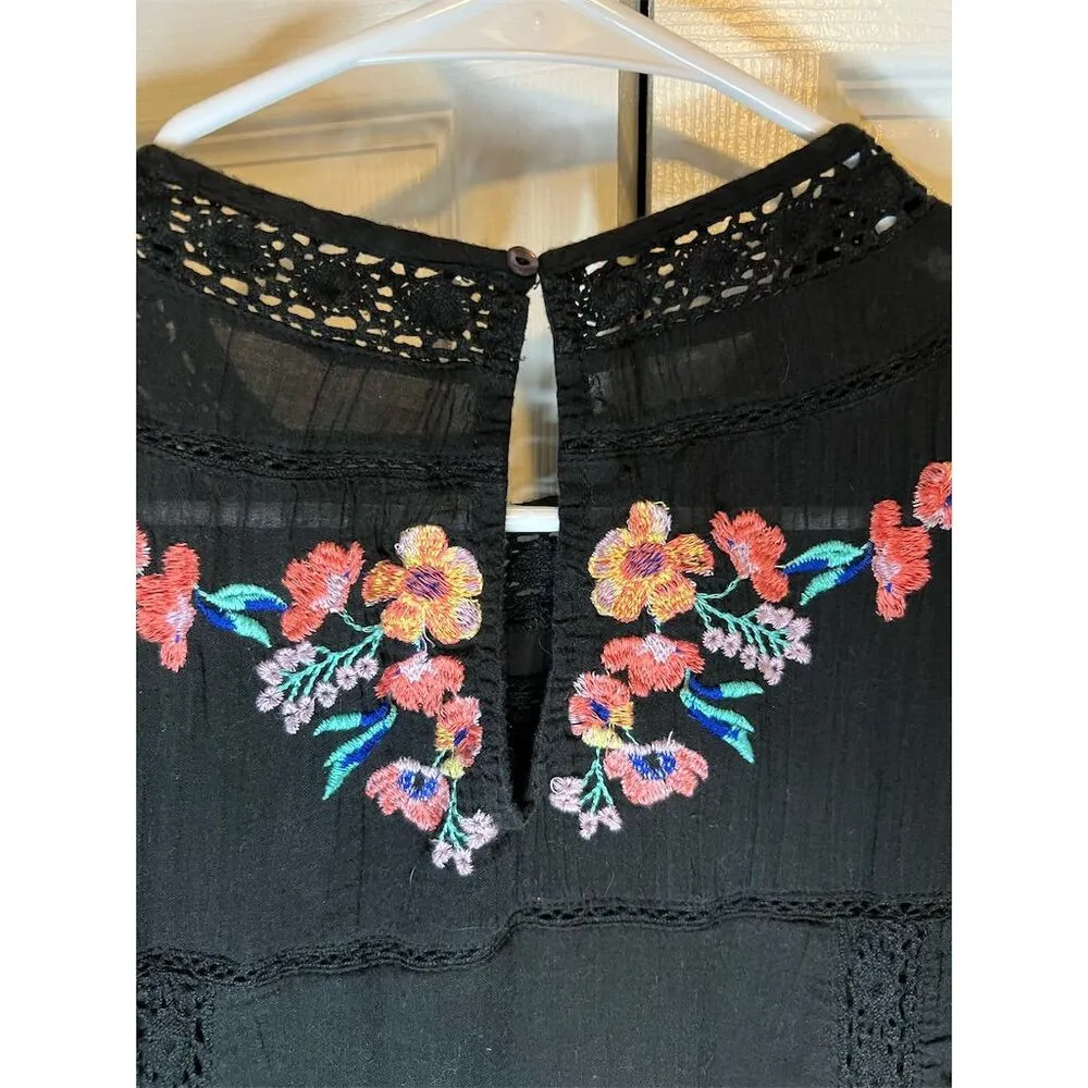 Free People Women's M Black Embroidered Shift Dress Party Cocktail - Image 5