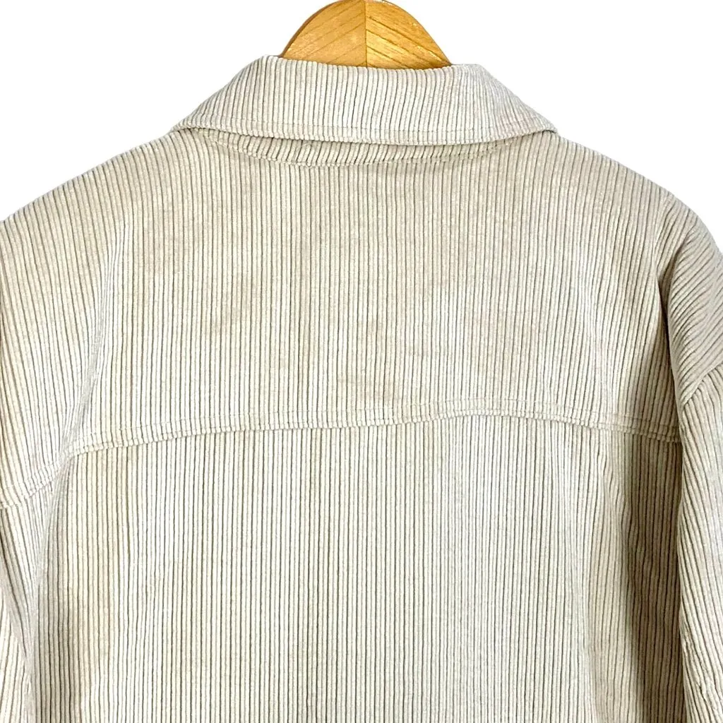 Corduroy Sherpa Lined Oversized Shacket Jacket M Button Up Soft Outerwear Beige Size M - Image 7