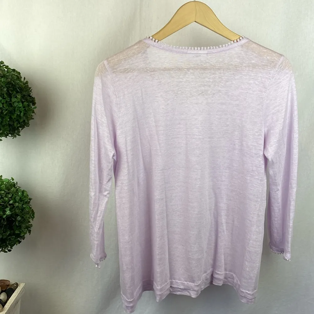 100% Linen J Jill Long Sleeve Lavender Purple Tee T Shirt Top S - Image 2
