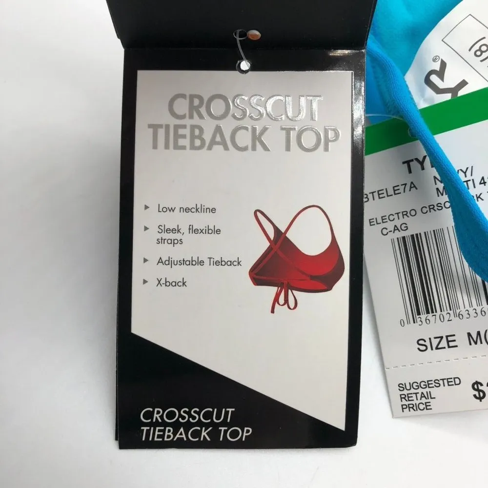 TYR Workout Bikini Electro Crosscut Tieback Top Strappy Blue Pink M (8) - Image 7