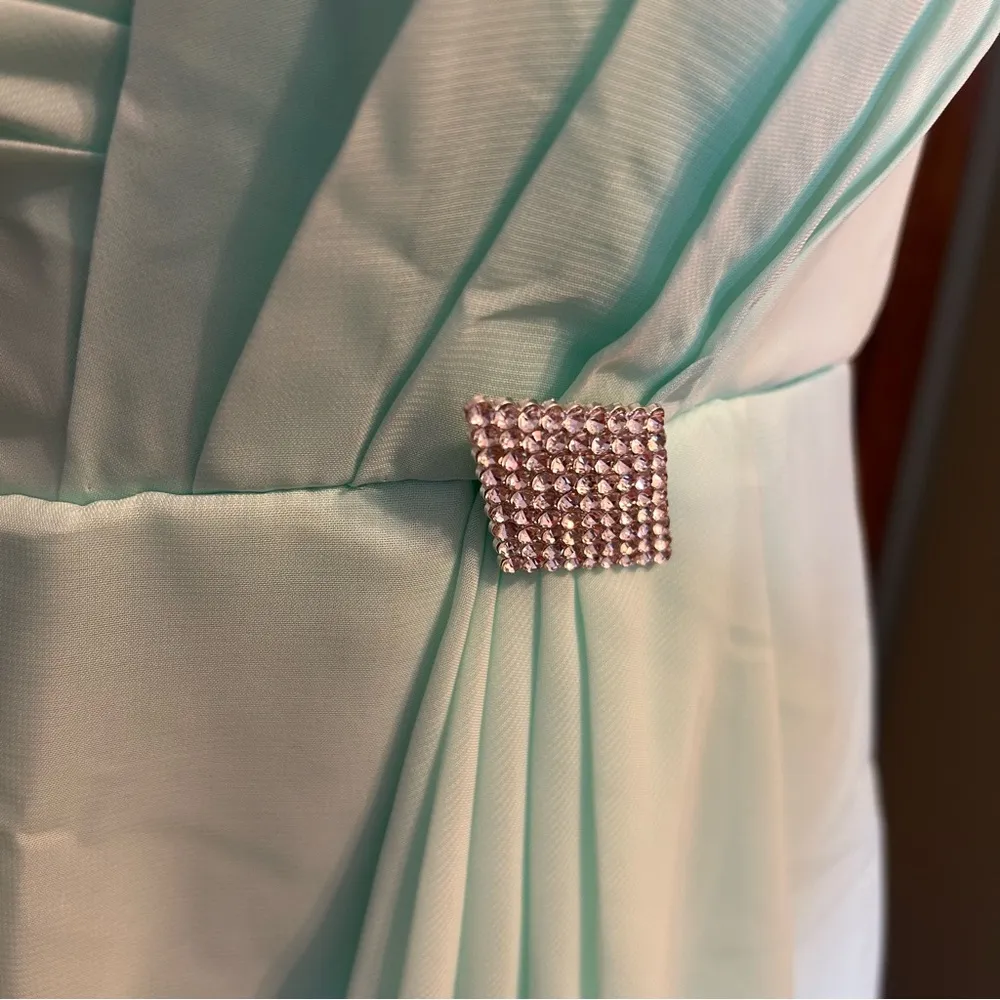 NWOT mint green sleeveless formal dress with sheer jacket rhinestone brooch 14 - Image 6