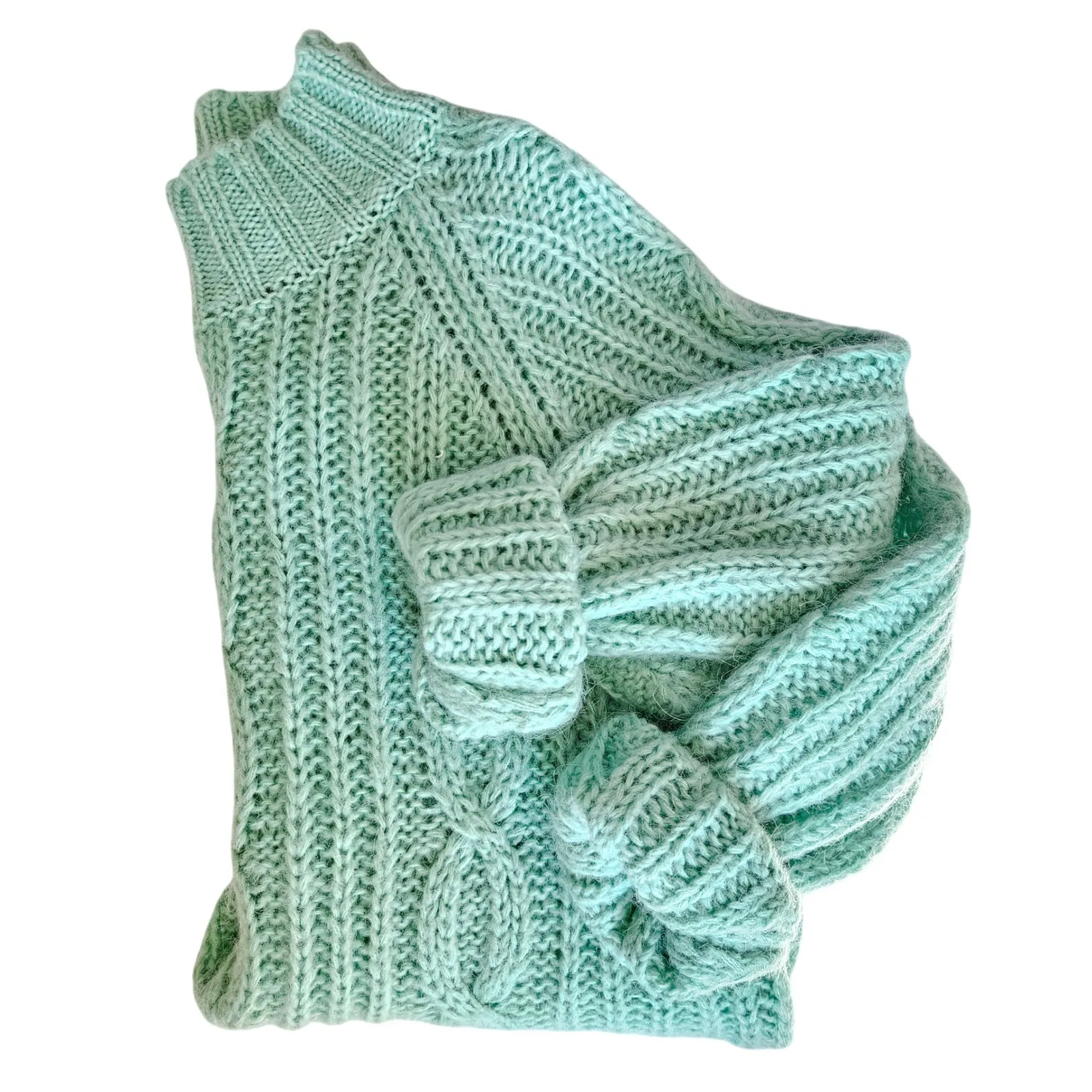 Vintage Anthro Chunky Cable Knit Sweater Dress Green Oversized Retro 90s Size S - Image 7