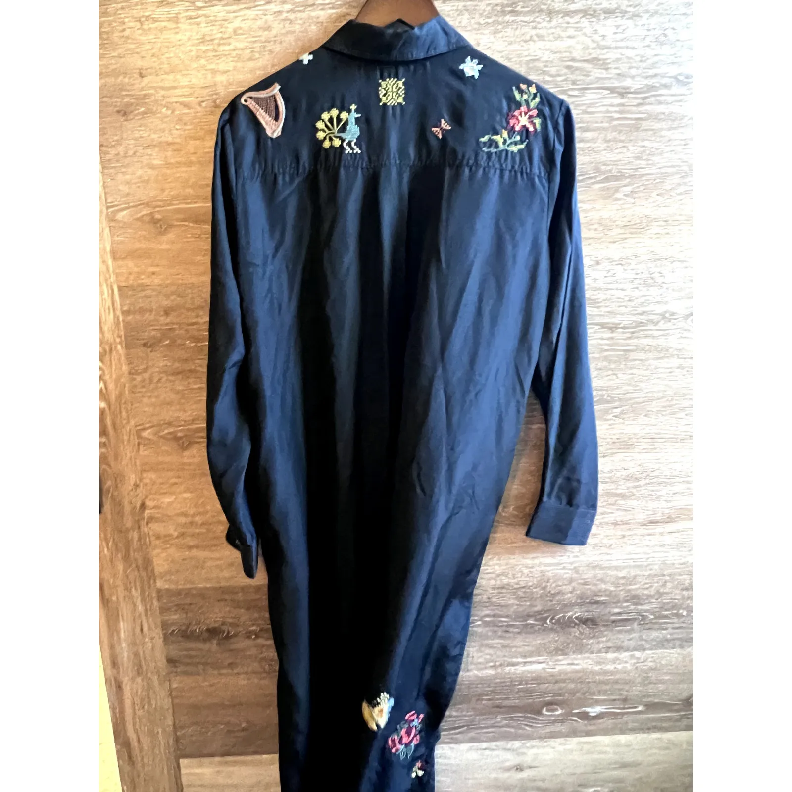 Johnny Was Dress Small maxi  Black Sill embroidered full buttons long sleeves - Image 11