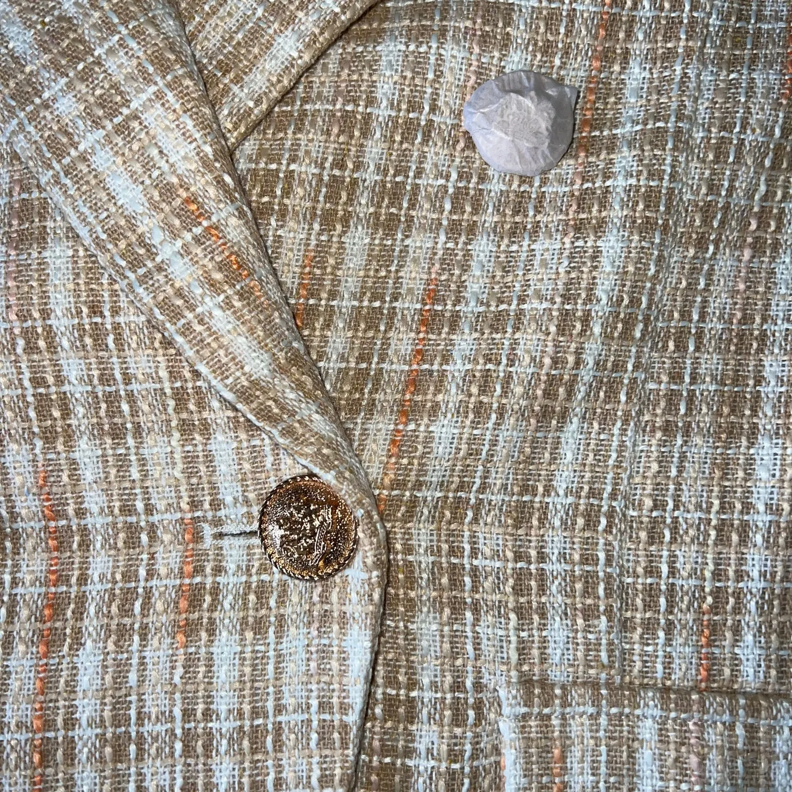 Attitude Unknown Womens Tweed Blazer Suit Jacket Khaki White Plaid Large Tan - Image 9