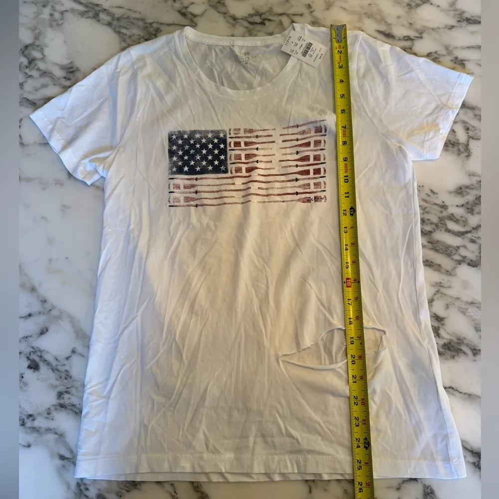 NWT J Crew Factory Oars American Flag Graphic Tee Size M - tear - make a cut off - Image 5