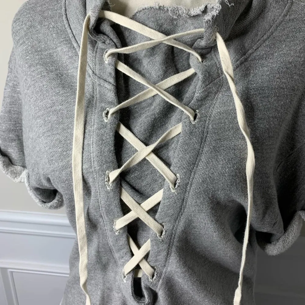 Anthropologie t la lace up gray‎ sweatshirt XS - Image 3