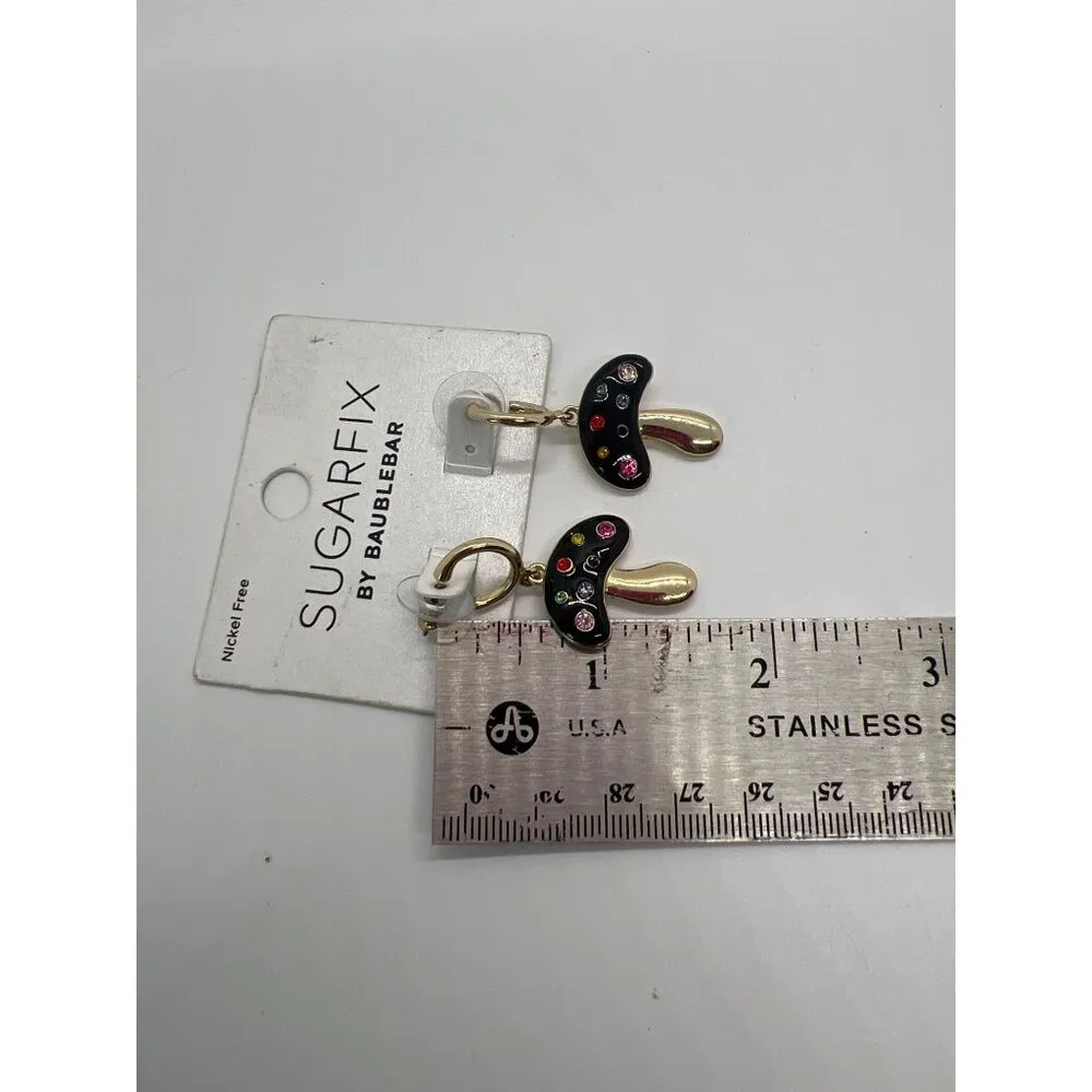 Sugarfix By Baublebar Gold Black Mushroom Earrings Colorful Rhinestones 1.5" New - Image 4