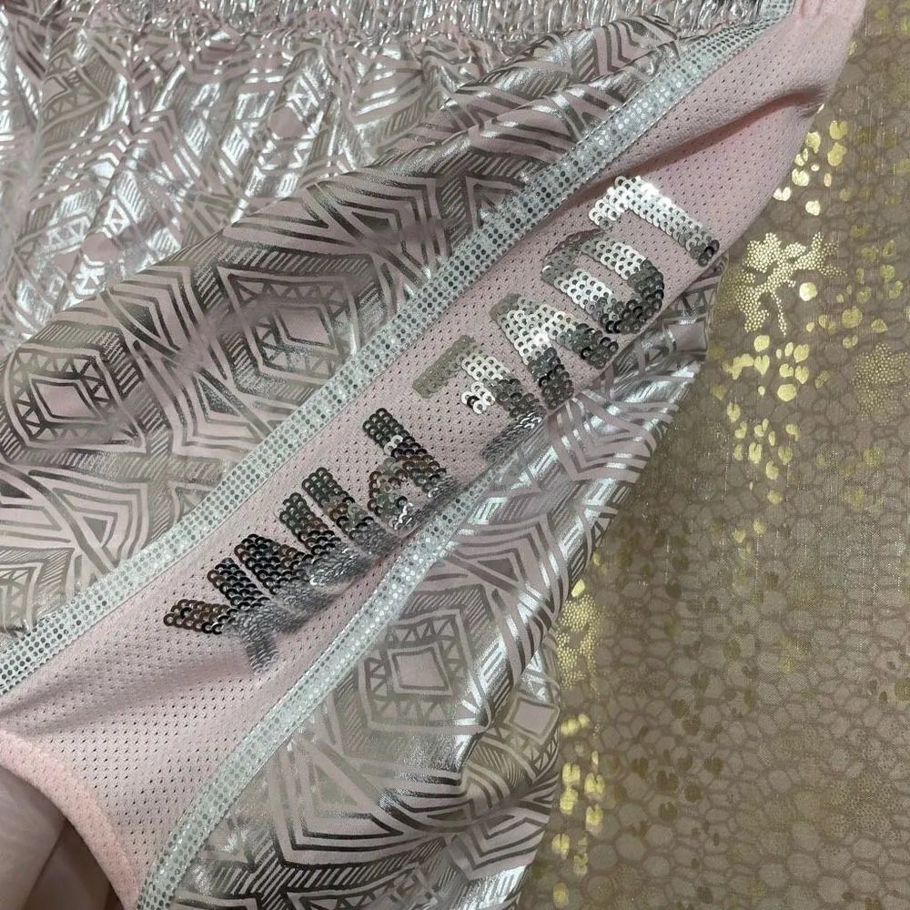 PINK Victorias Secret Silver Pink Sequin Bling Campus Running Shorts, S NWT - Image 4