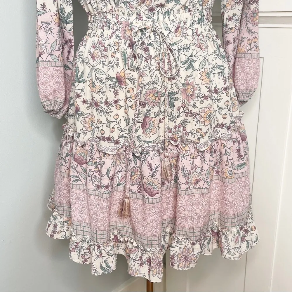 LOVESTITCH Pink Floral Ruffle Off Shoulder Boho Mini Dress Small Nwt - Image 8