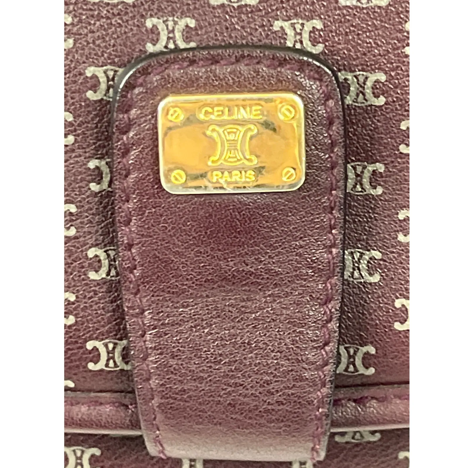 Vintage Celine Macadam Burgundy Flap Shoulder Bag Made In Italy Gold Hardware - Image 3