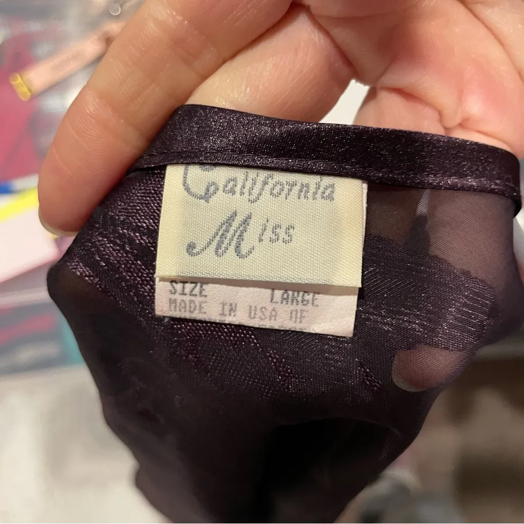 Cute vintage 80s sheer whimsigoth plum fairy floral top mini dress nightgown Black Size L - Image 9