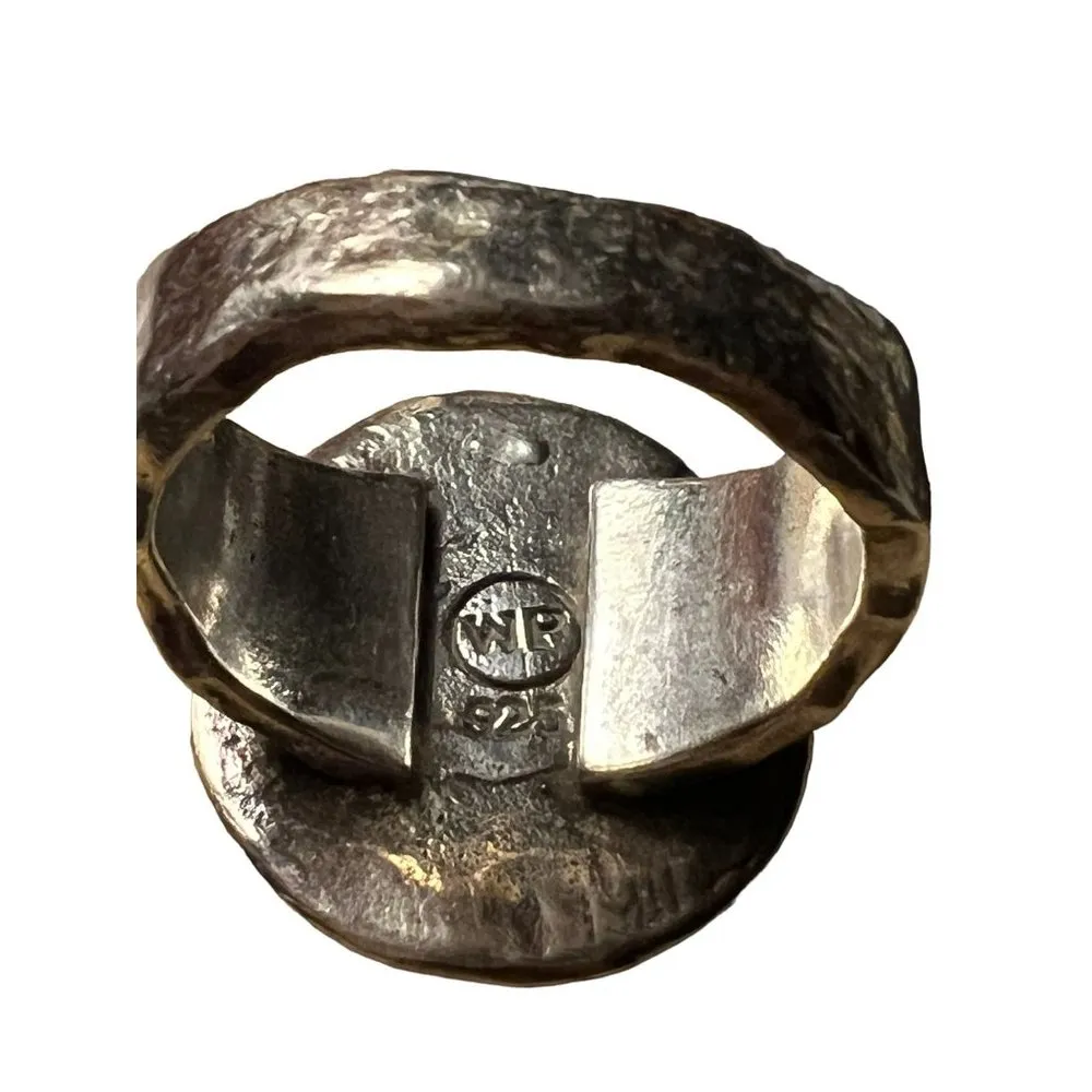 Vintage WP Sterling Silver Initial Ring "R" Hammered Gothic Steampunk 6.25 9.4g - Image 3