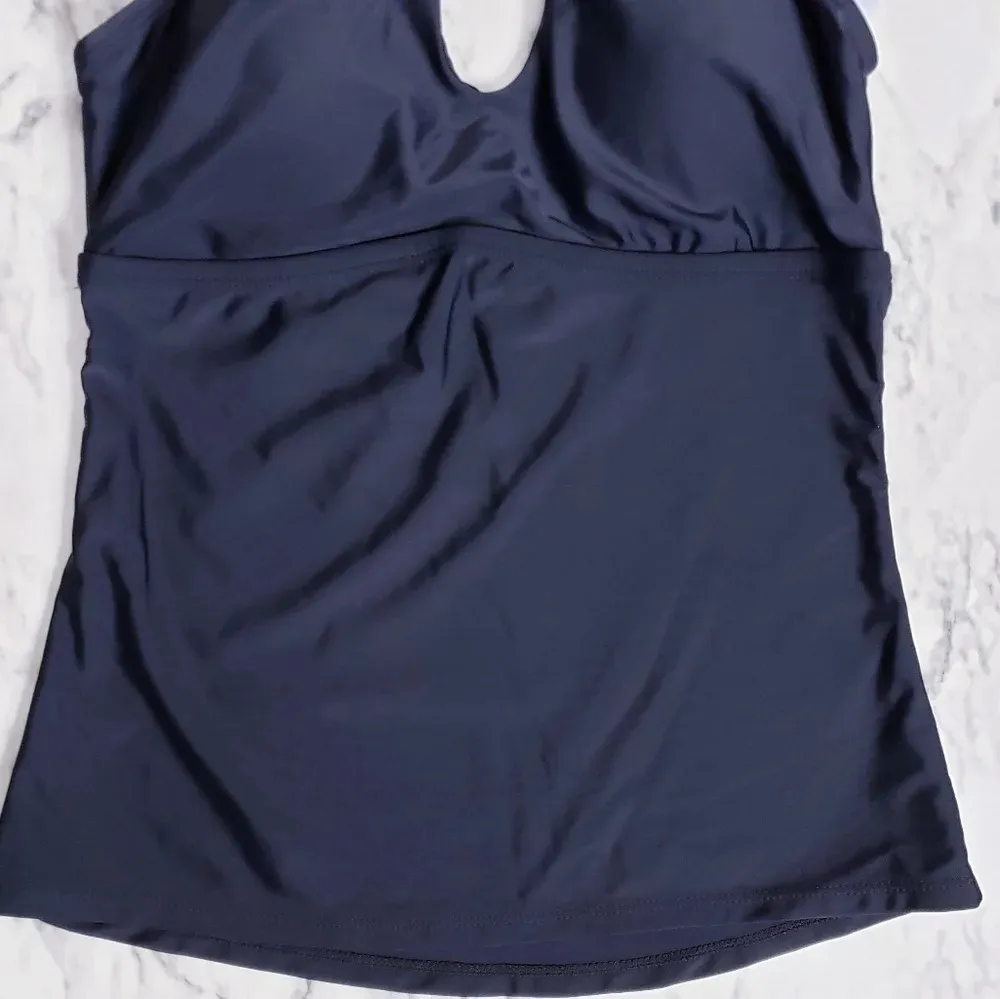 Island Waves Swim Tankini Moorea Adjustable Keyhole Halter Top Black Size 8 - Image 5