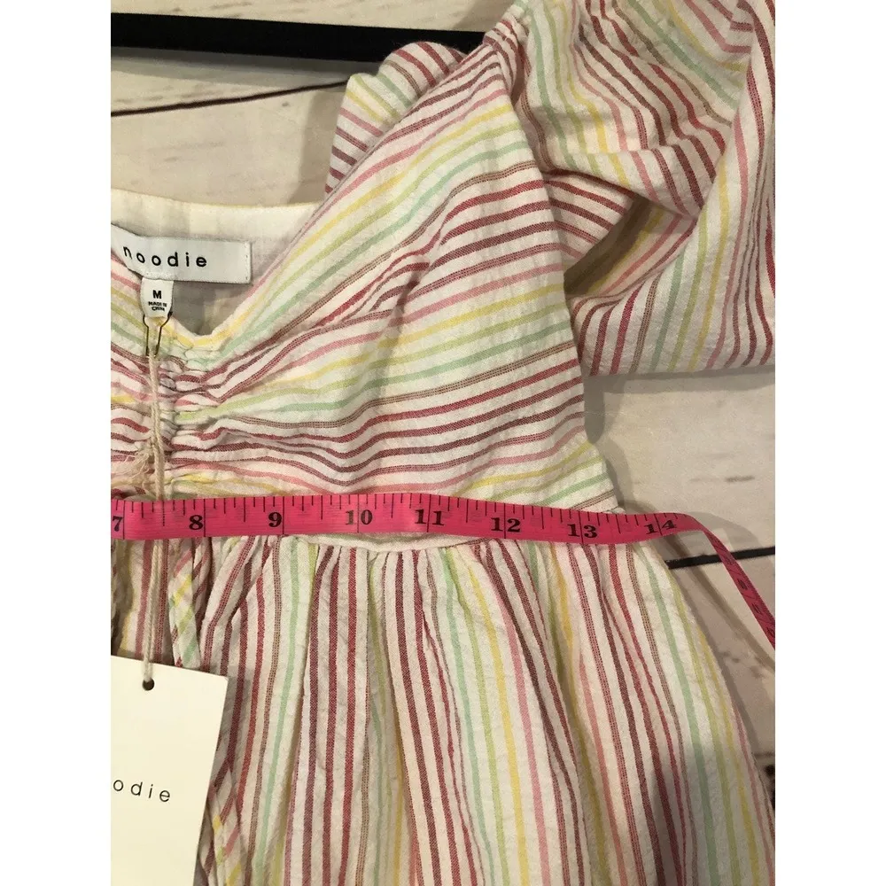 Moodie Rainbow Pinstripe Maxi Tiered Dress Feminine Preppy Size Medium - Image 9
