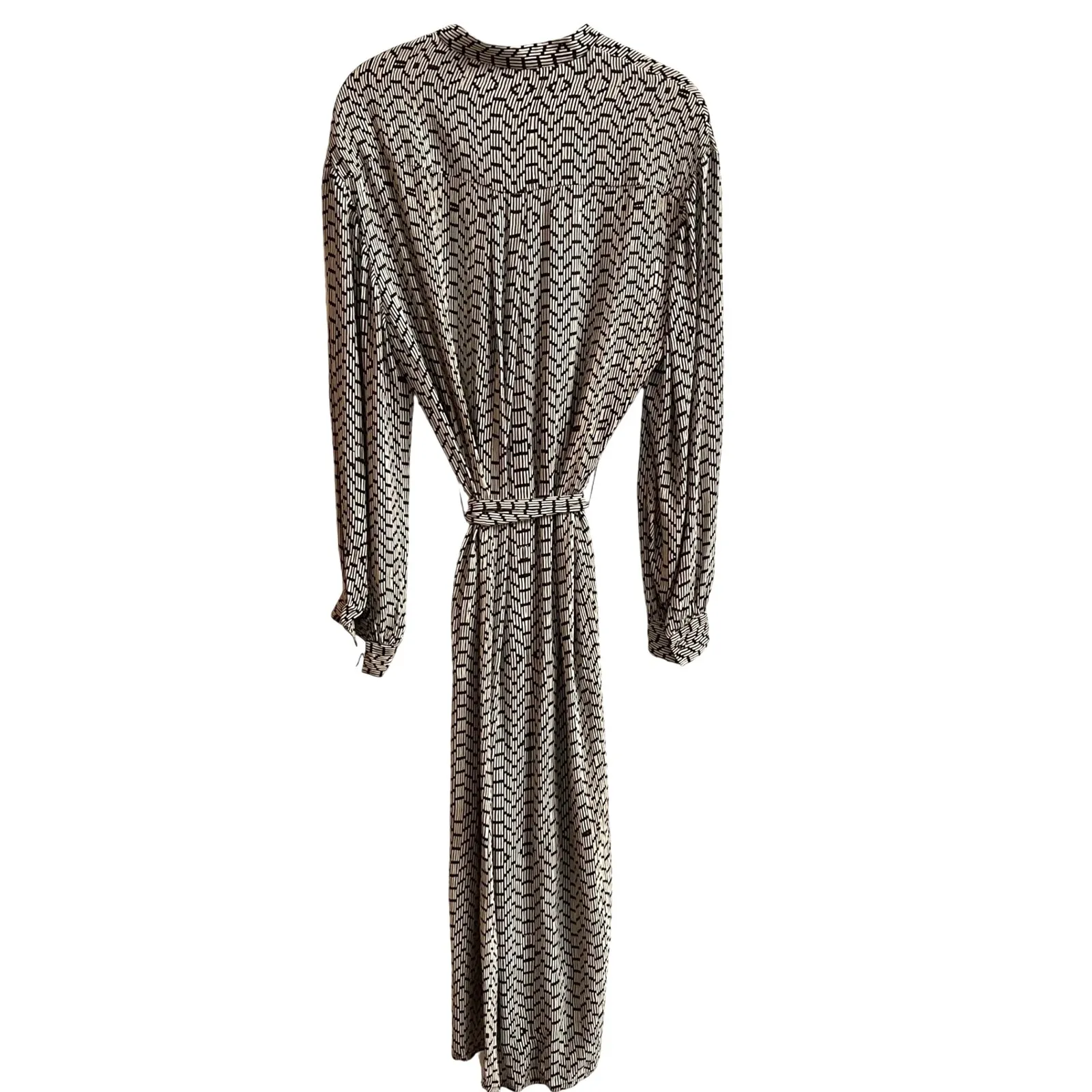 REISS Geometric Print Long Sleeve Midi Shirt Dress Belted V Neck Women Size‎ 2 - Image 6