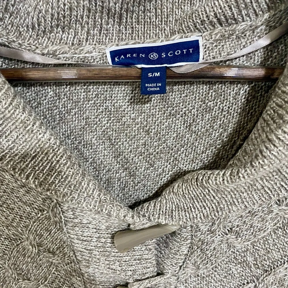 Karen Scott Gray Poncho with Cowl Neck and Fringe - Image 3