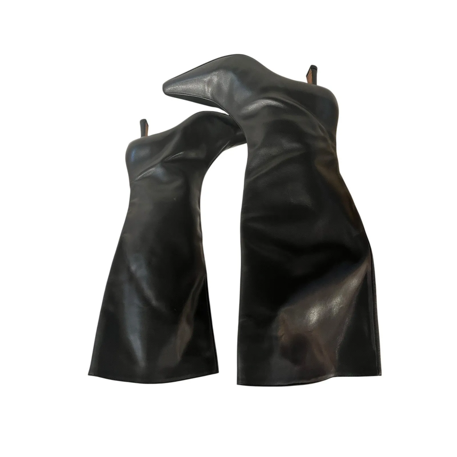 ANA PALMA MADE IN SPAIN BLACK LEATHER HEEL TALl BOOTS SIZE EU 36/US 5.5 $595 - Image 3