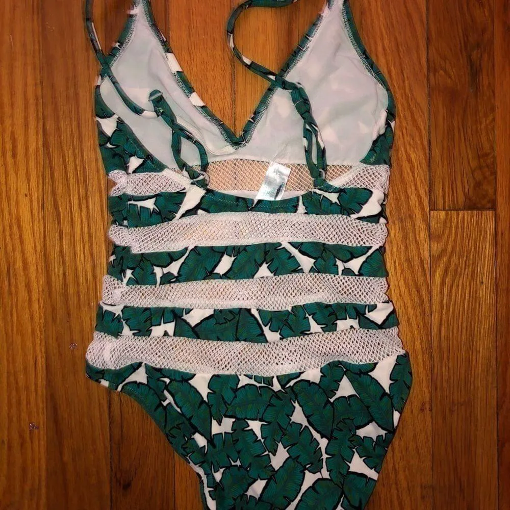 Asos Palm Tree Mesh One Piece Swim Suit - Image 5