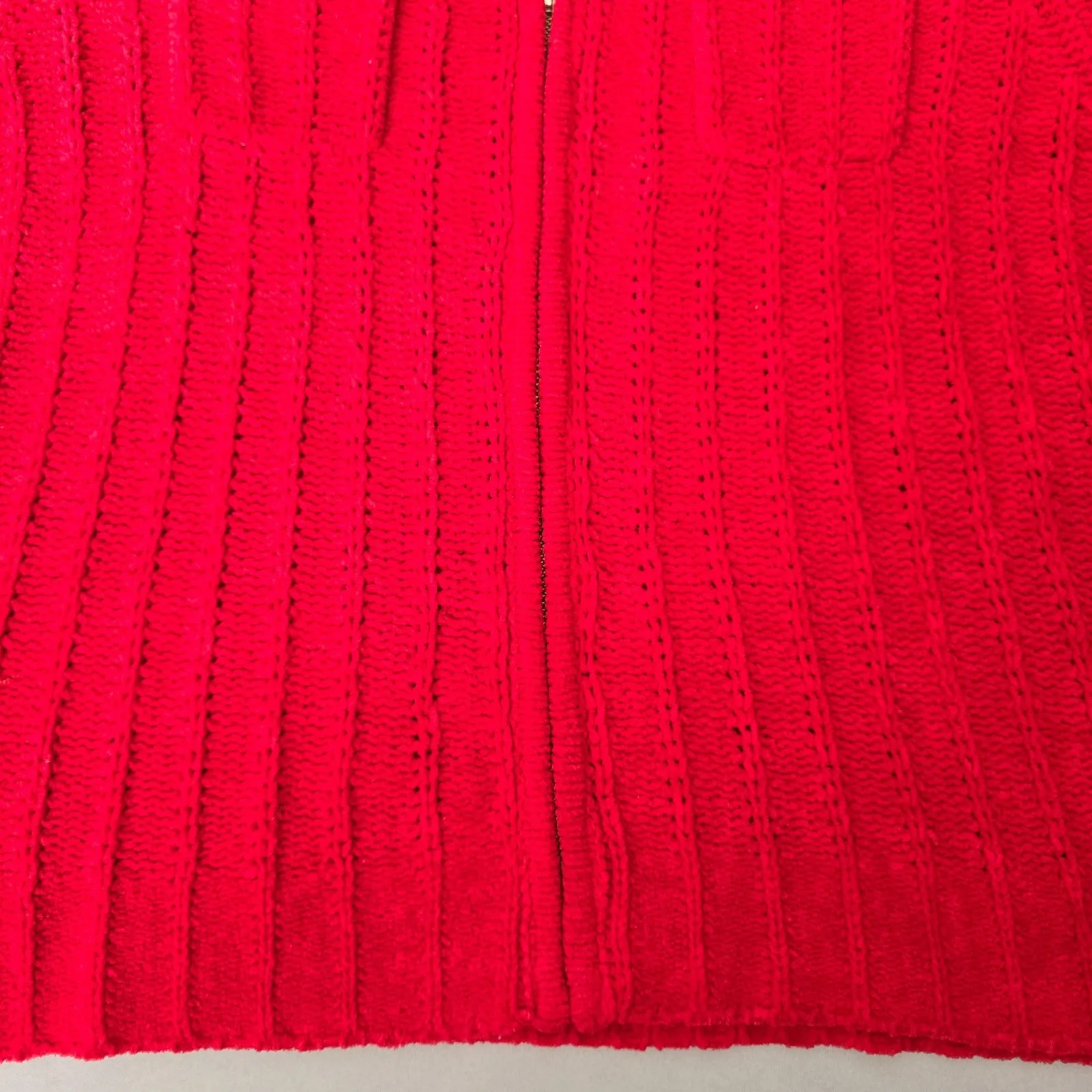 Vintage Y2K Knit Sweater Cottagecore Granny Chic Cozy Zipper Cardigan Red Large - Image 15