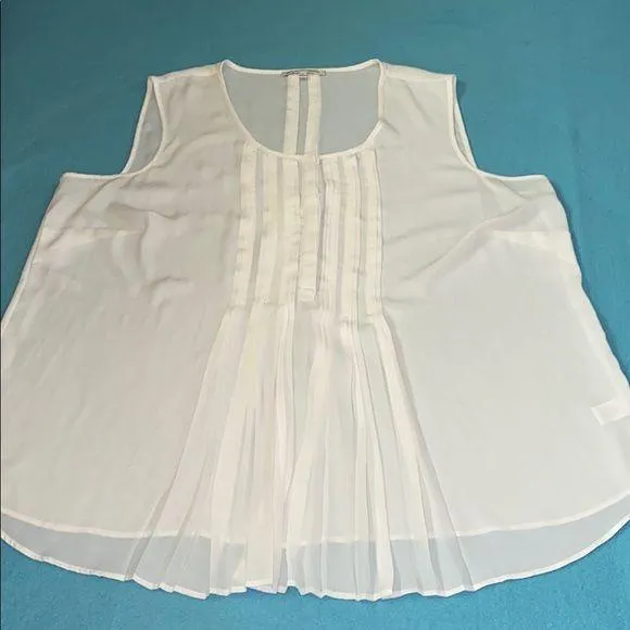 DANIEL RAINN pleated semi sheer sleeveless top hidden abalone buttons size 2X - Image 1