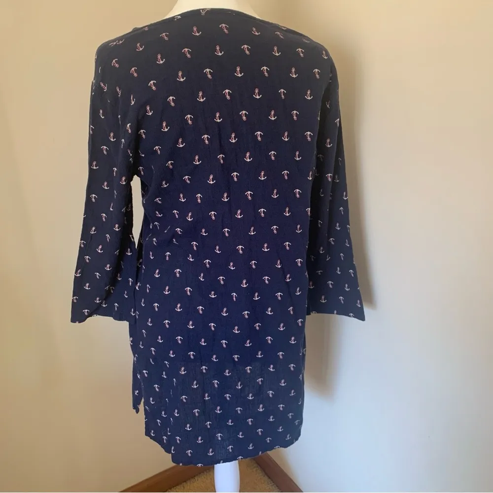 J. Crew Mini Dress Tunic or Coverup! Anchor Print Nautical Size Small - Image 4