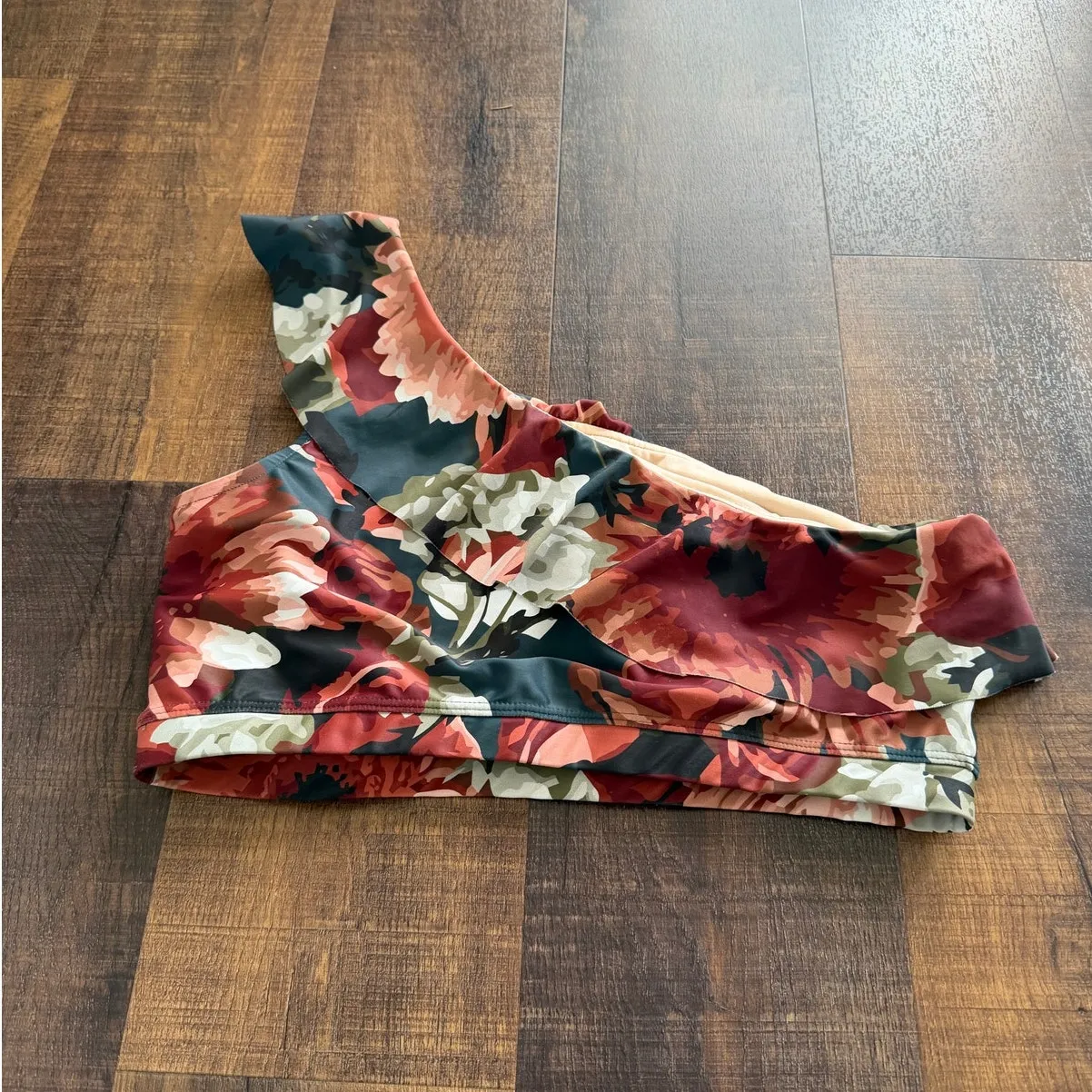 Albion Fit Icon One Shoulder Floral Ruffle Asymmetrical Swim Bikini Top Size XXL - Image 6