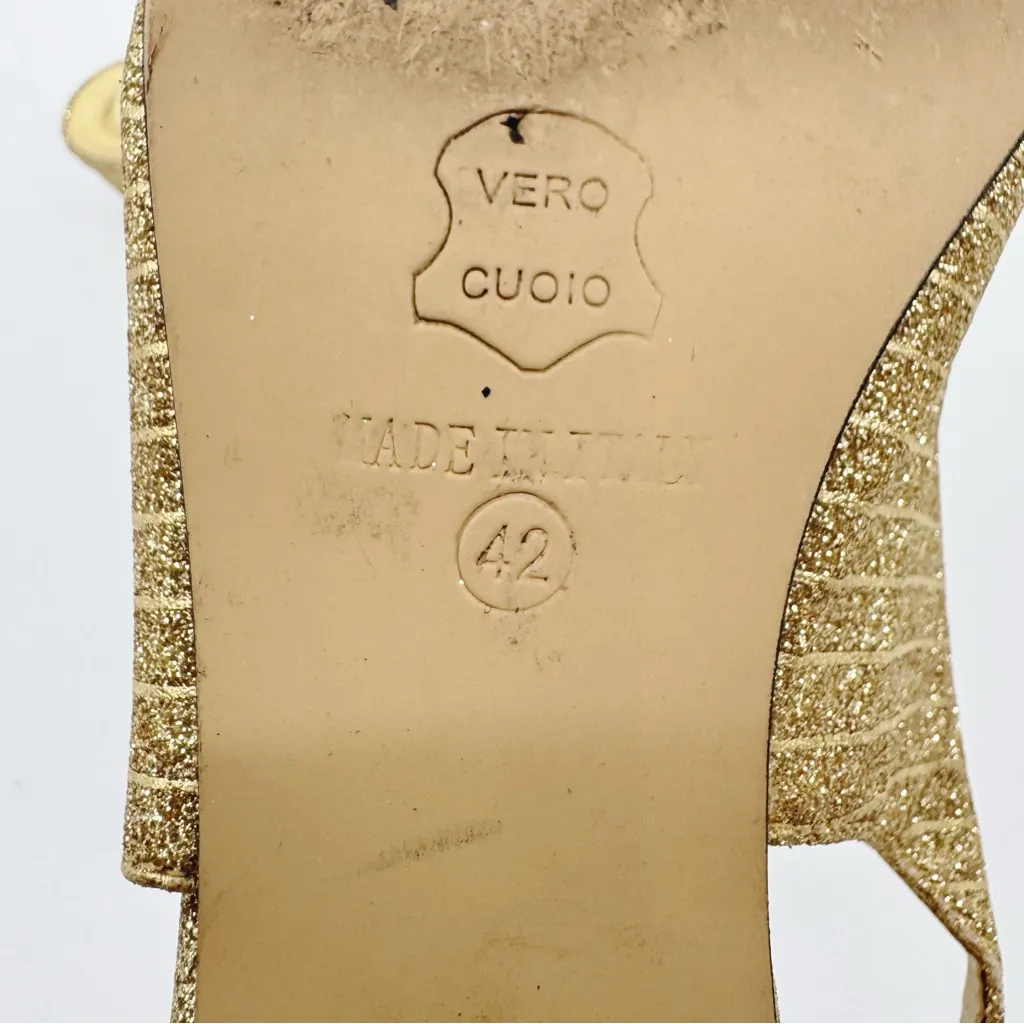 Vintage Bruno Giordano‎ Milano Gold Glitter Peep Toe Slingback Heels Size 42 - Image 12