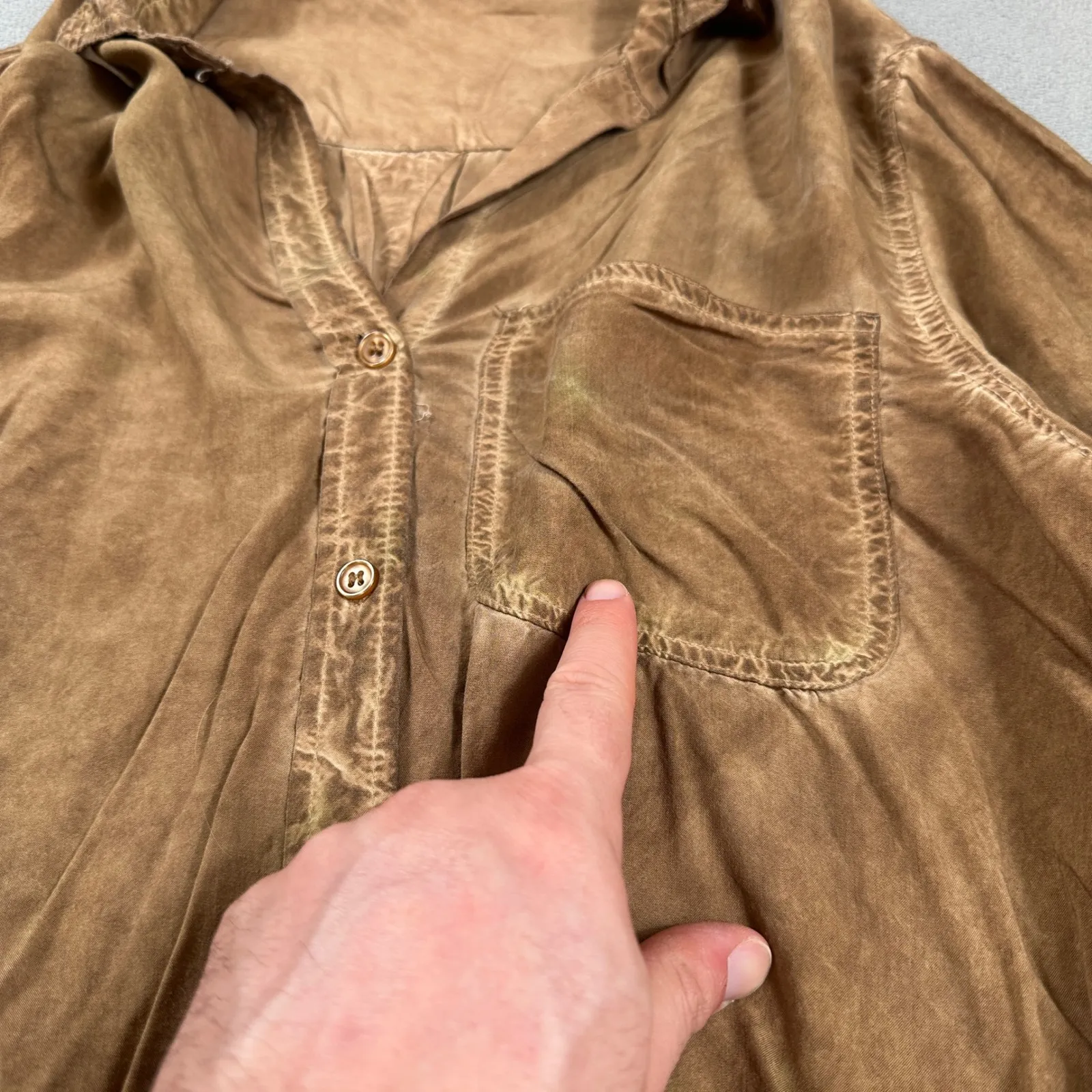 Velvet Heart Button Down Shirt Top Womens M Brown Washed Distressed Collared - Image 7