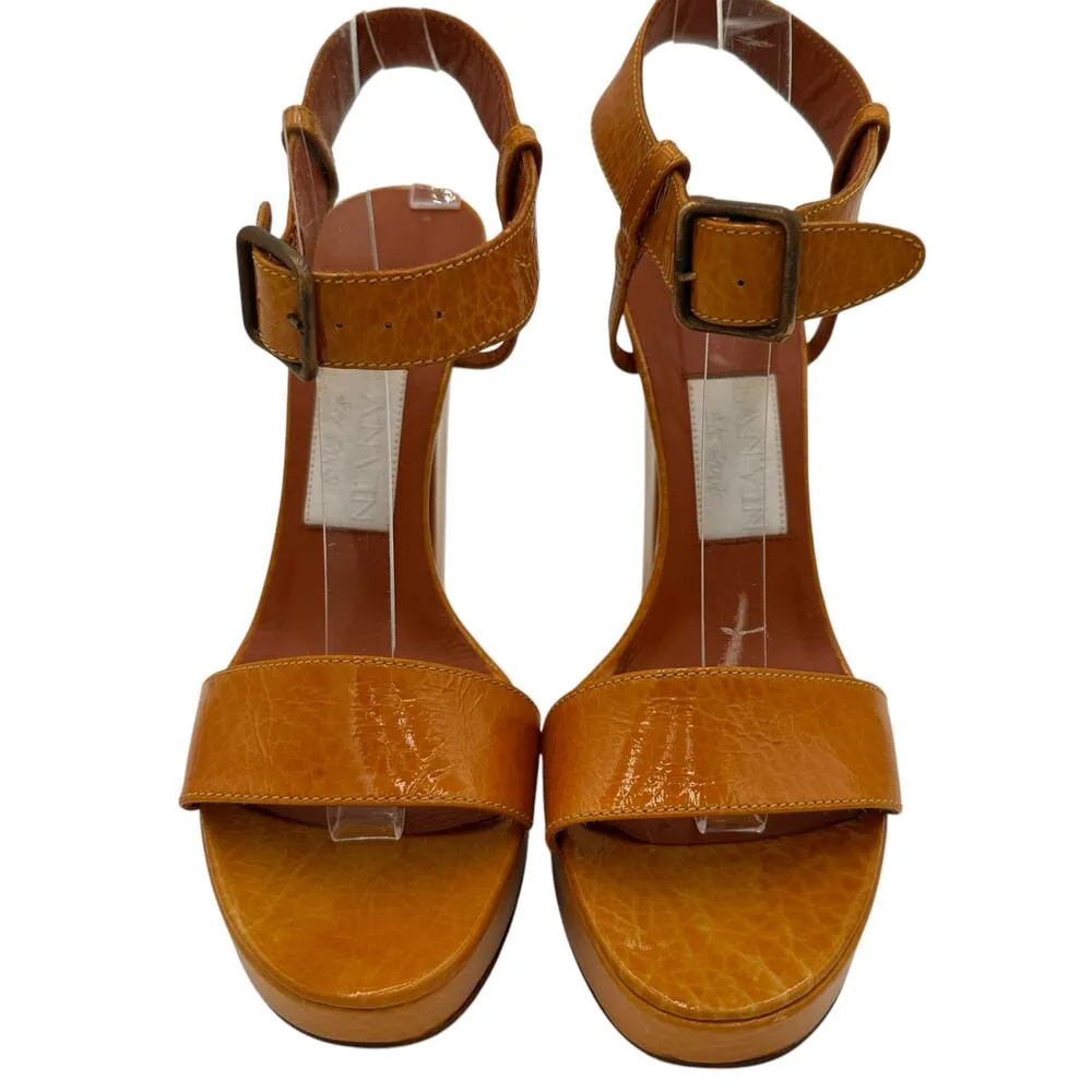 Lanvin Paris Leather Platform Ankle Strap Heels Size 39 / 7 Orange - Image 4