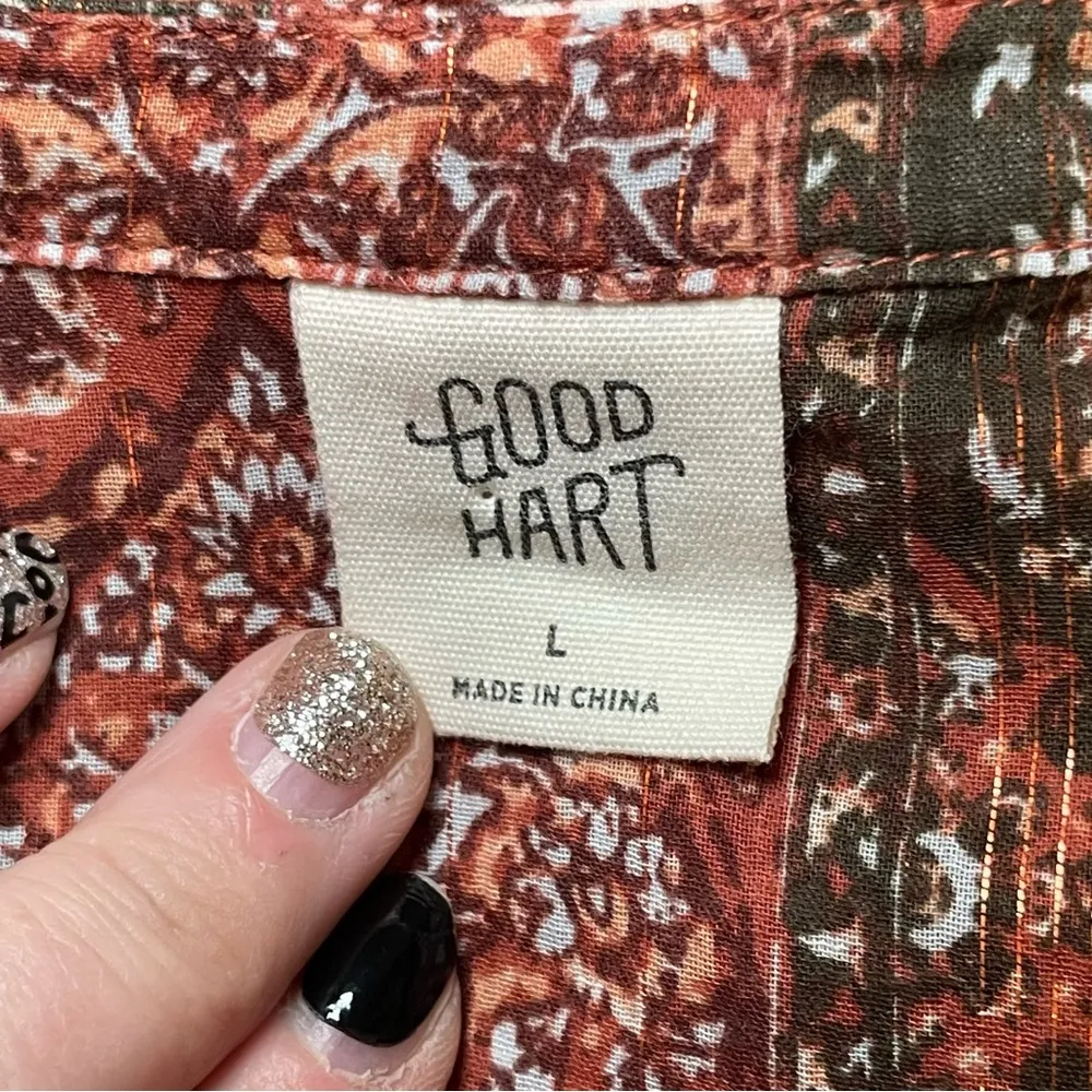 Good Hart By Matilda Jane The Style Charm Blouse Flutter Sleeves Medallion LG Brown - Image 8