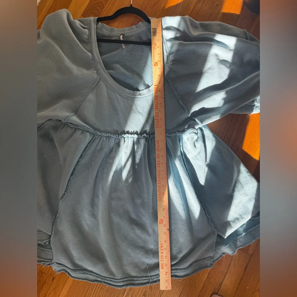 Free People Sunchild Sweatshirt Baby Doll Mini Dress Rainsong Blue Medium - Image 12