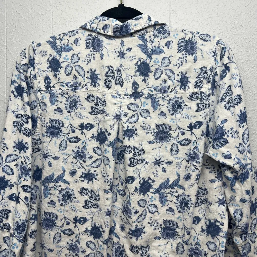 Anne Carson Linen Blend Floral Cottagecore Garden Coastal Women's Top Size Large - Image 7