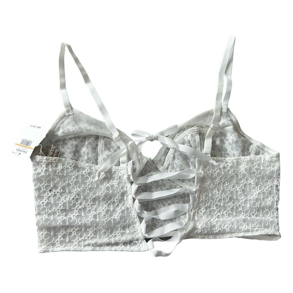 Free People Women’s S Lele Lace Up Corset‎ Bra Crop Top White Lace Coquette New - Image 5