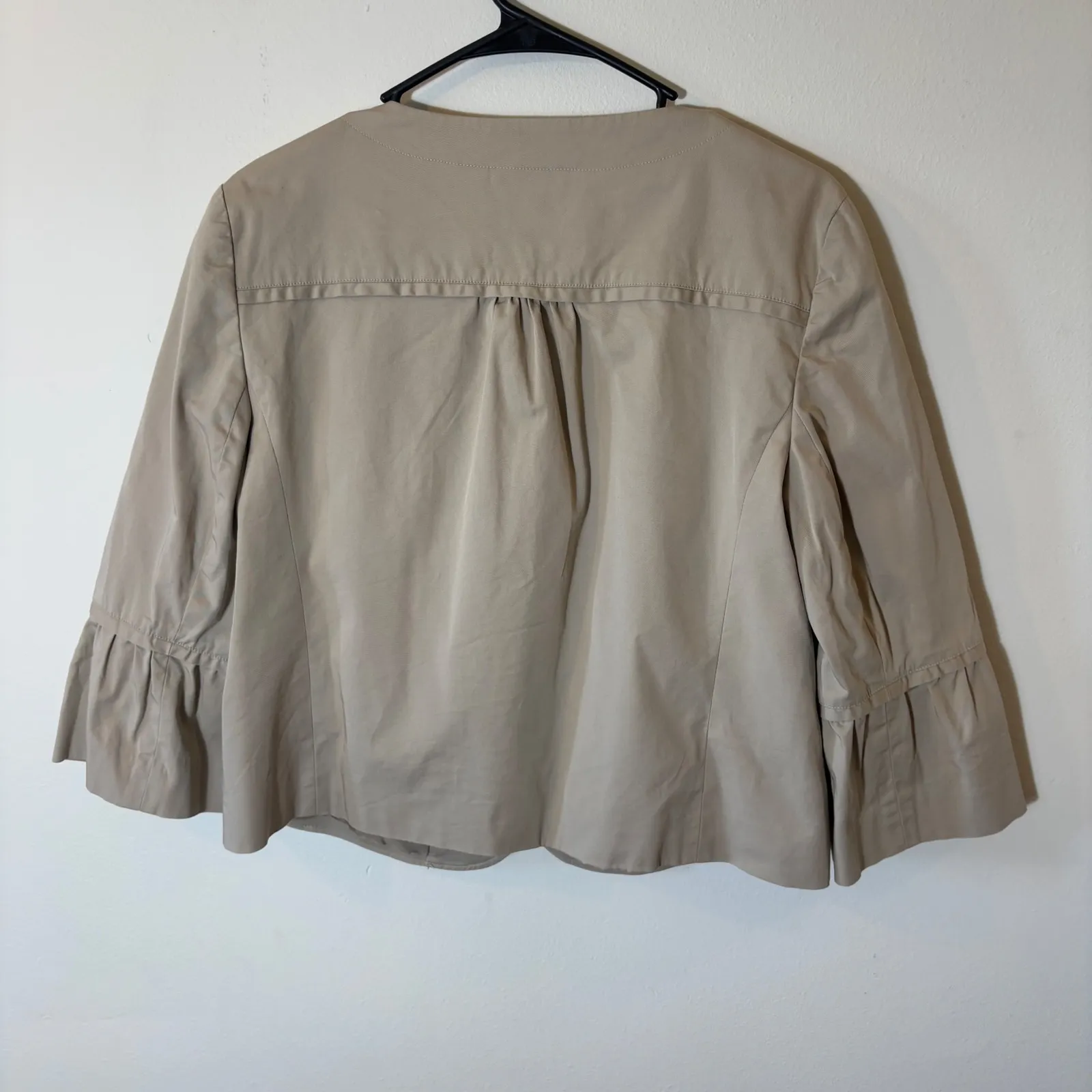 LOFT Ann Taylor‎ Ruffle Sleeve Jacket Size 12 Neutral Khaki Career Business - Image 6