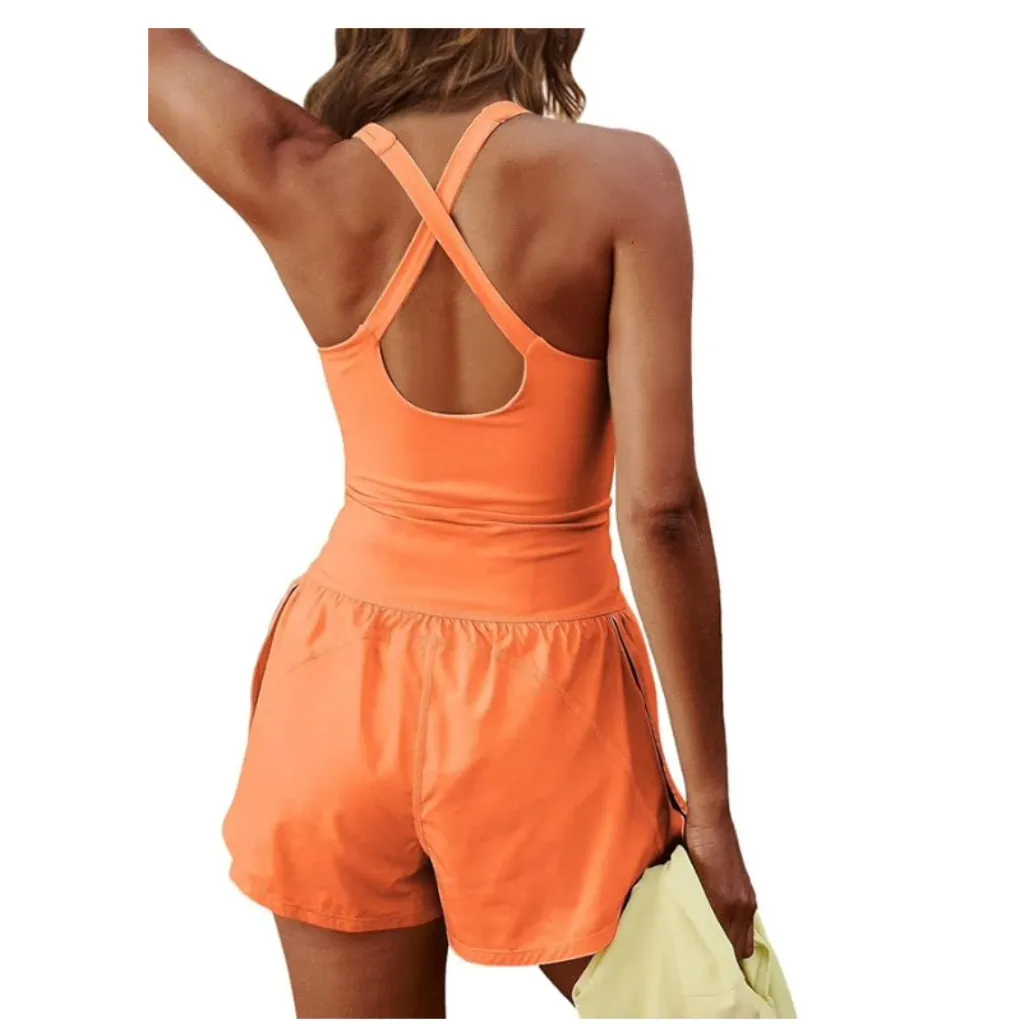 Chic Orange Cutout Athletic Romper Size L - Image 2