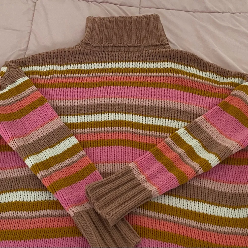 Aerie pink multicolored sunset striped slouchy chenille turtleneck sweater, XS - Image 9