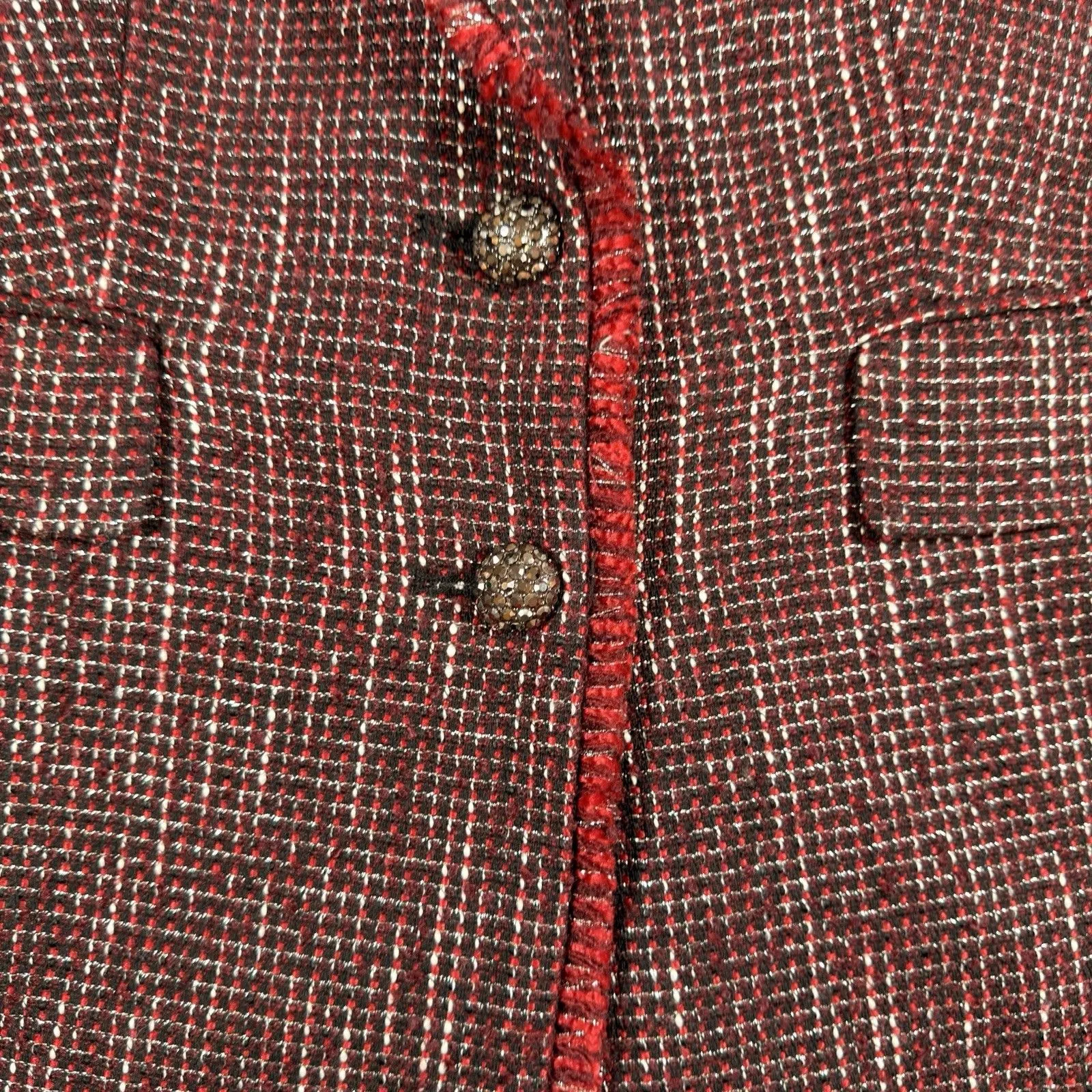Karl Lagerfeld Paris Sz 8 Red Tweed Trim Notch - Image 2