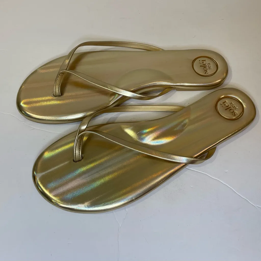 Solei Sea Women’s Indie‎ Metallic Gold Flip Flop Sandals Size 10 - Image 2