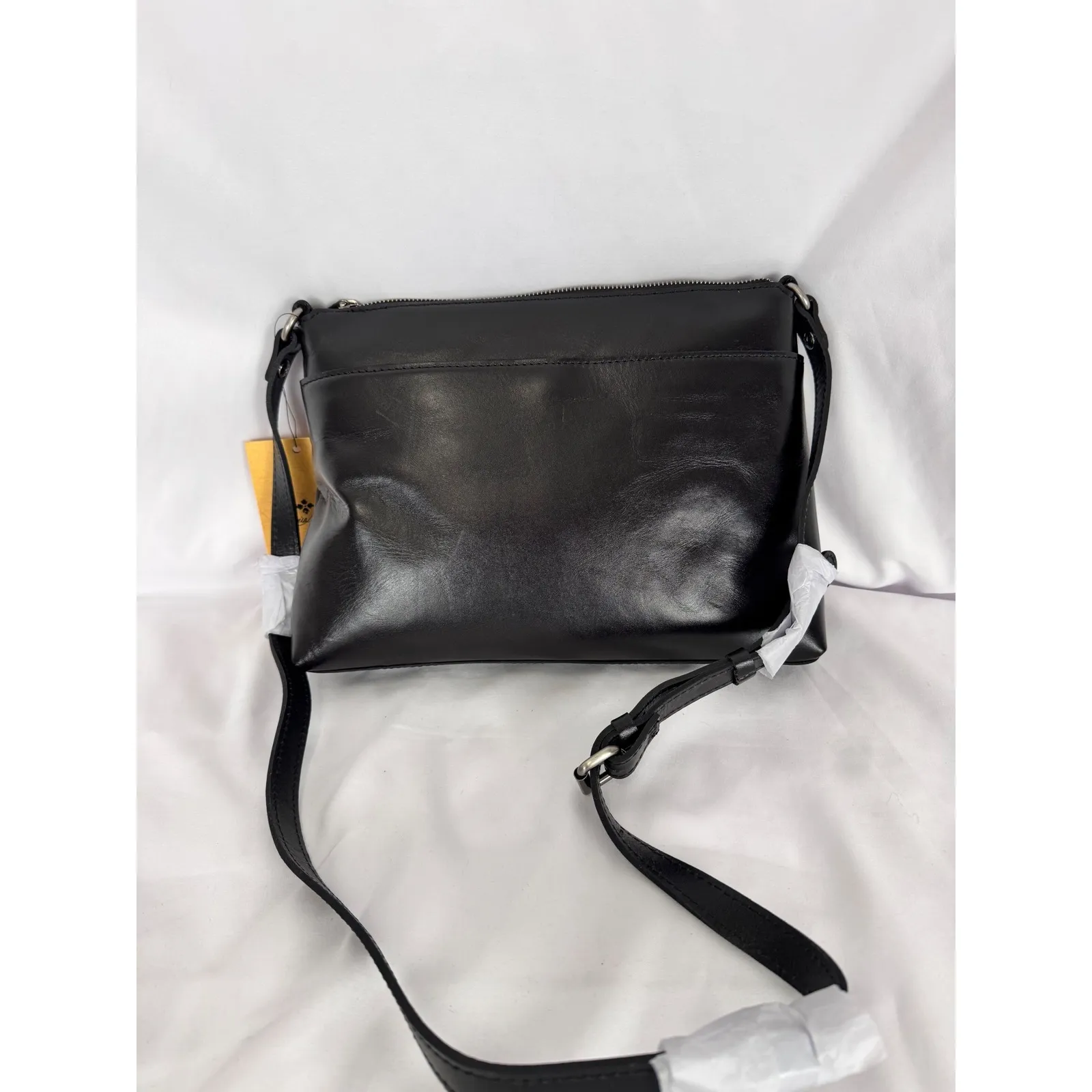 Leather Crossbody Bag Flap Pocket‎ Adjustable Strap Everyday Purse Black - Image 4