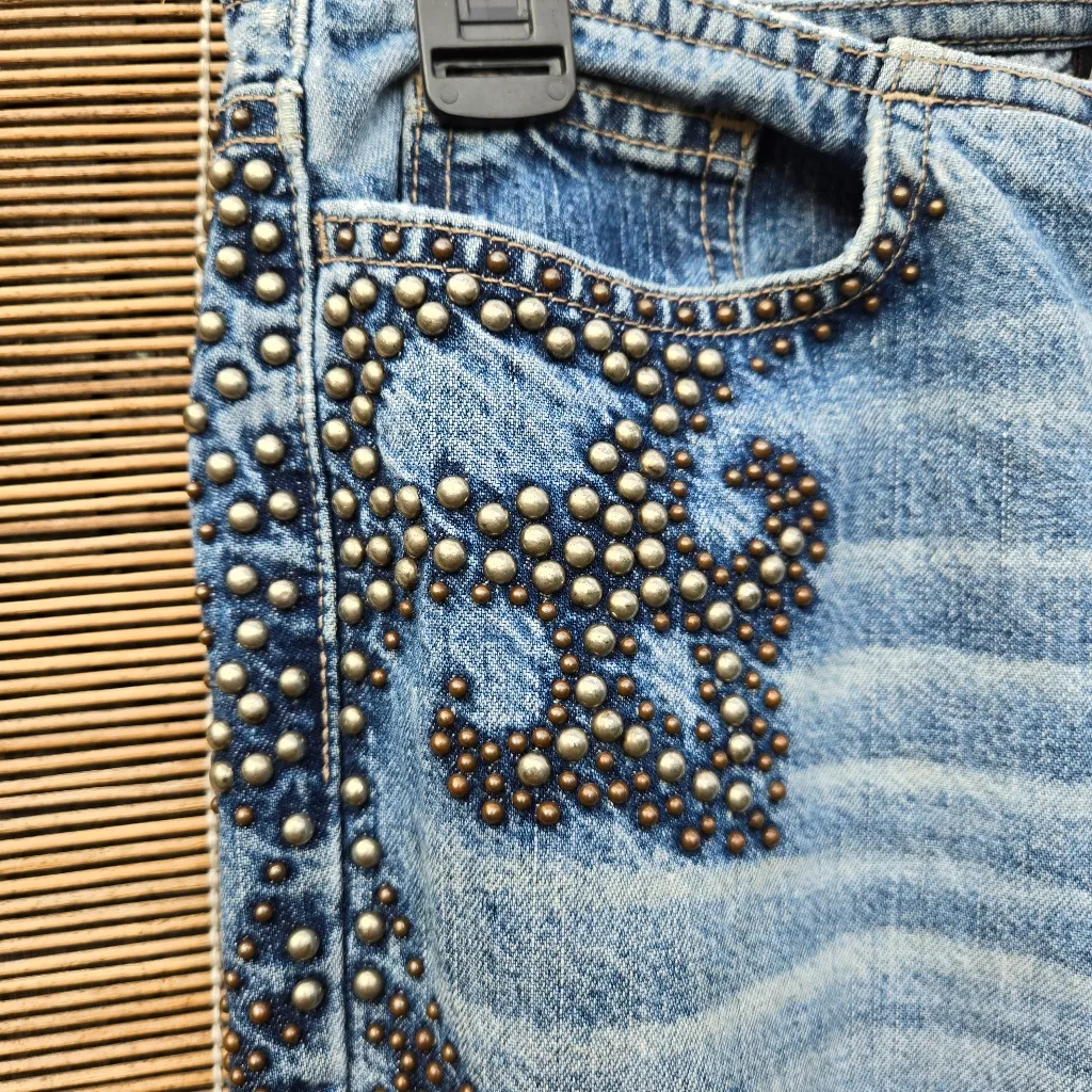 Y2K Express Jeans Studded Button Fly light faded denim maxi skirt 7/8 Blue Size undefined - Image 3