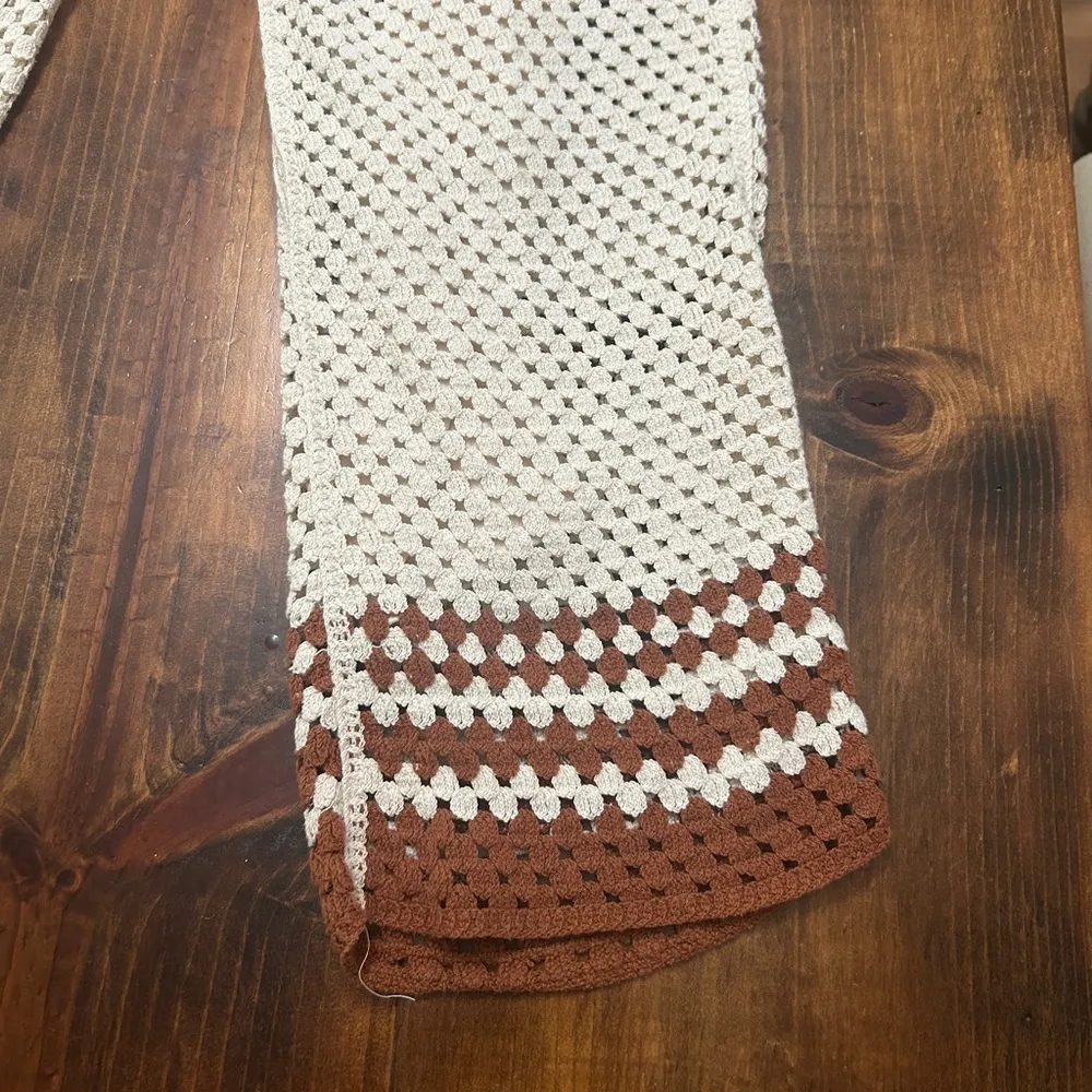 White and Brown Coastal Cowgirl Beachy Small Crochet Pants - Image 3