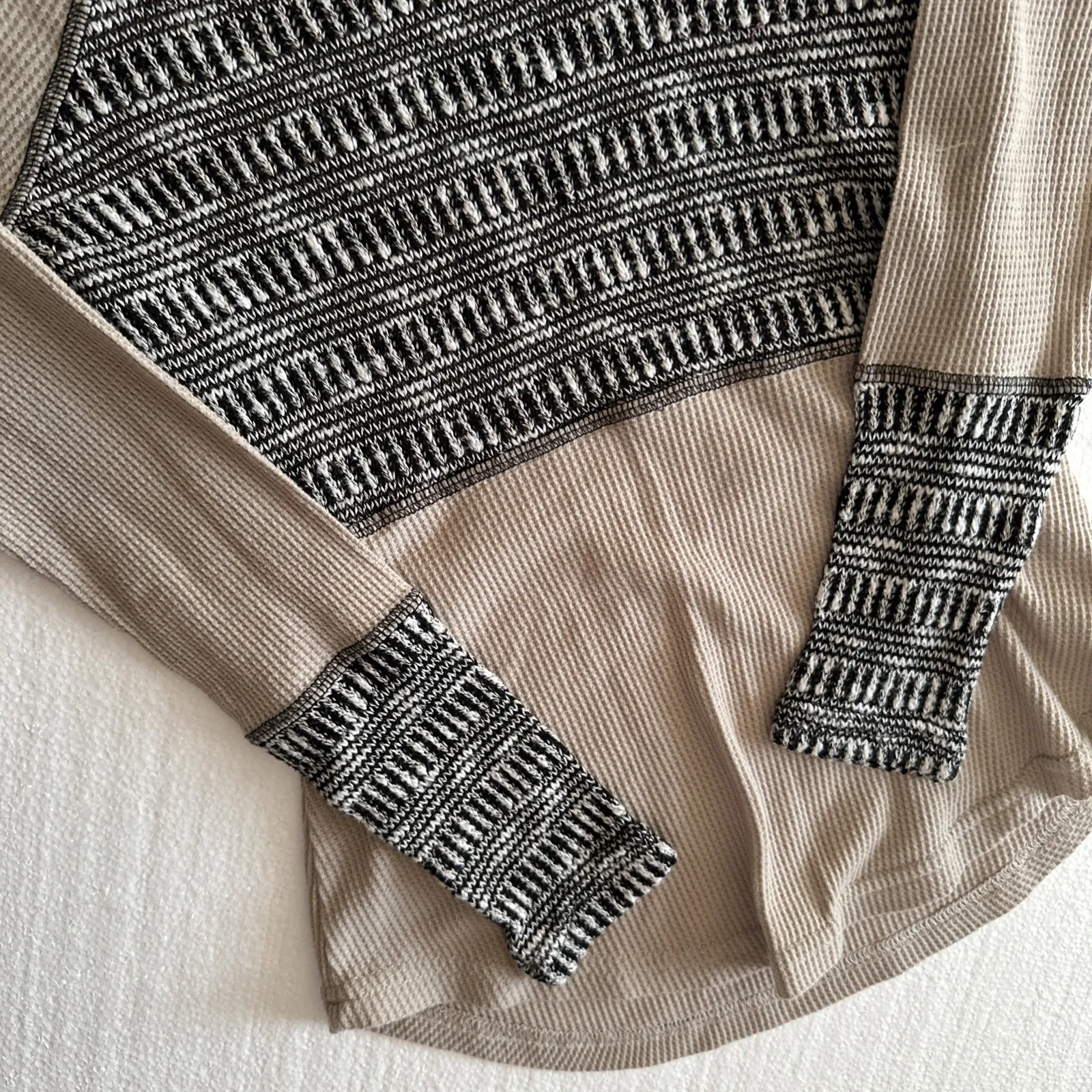 Long Sleeve Boho Distressed Thermal‎ Waffle-Knit Cuff Details Small Winter Shirt - Image 2