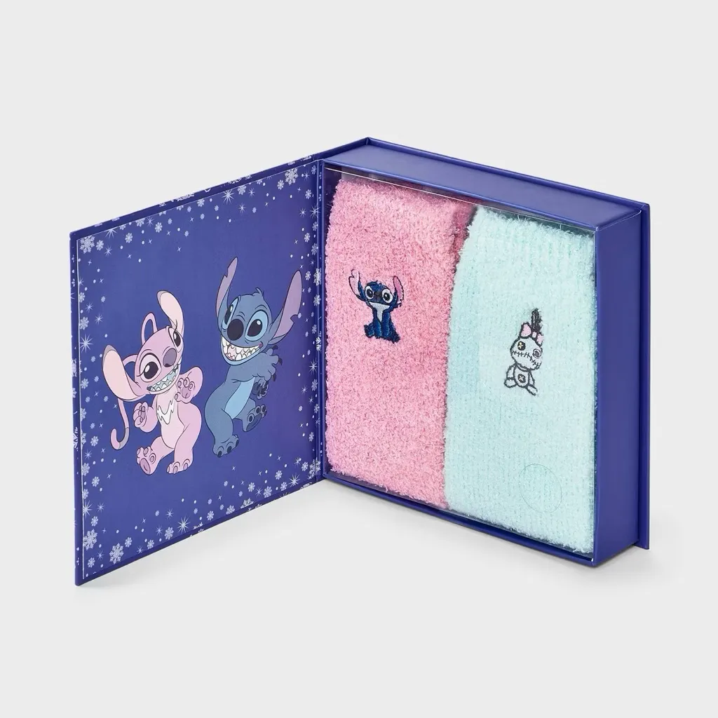 Lilo & Stitch nwt Snow Globe Box of Cozy Embroidered Crew Socks - Pink/Mint 4-10 - Image 4