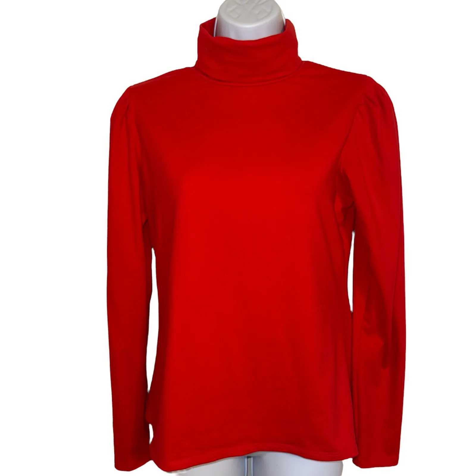 RACHEL PARCELL Red Puff Shoulder Long Sleeve Turtleneck Top NWOT Size Small - Image 2
