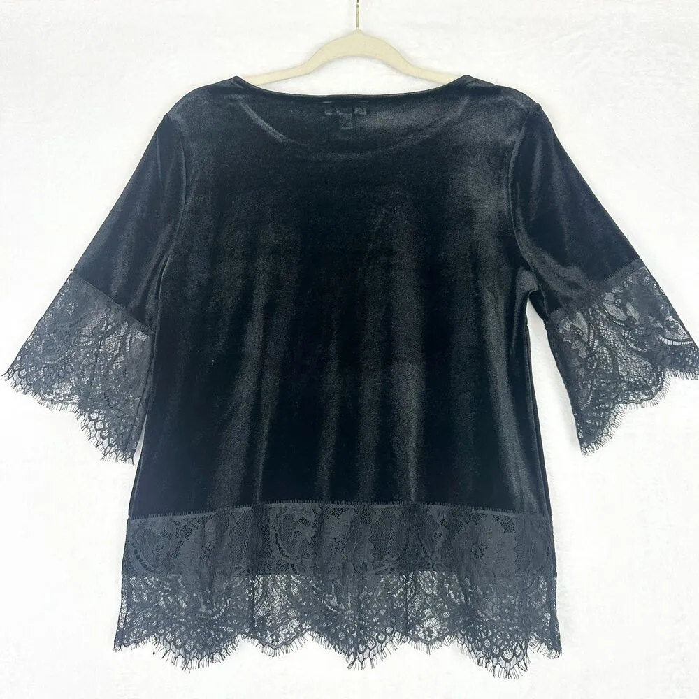Velvet Lace Top Size Small Black Whimsigoth Fairy Goth Witchy - Image 2