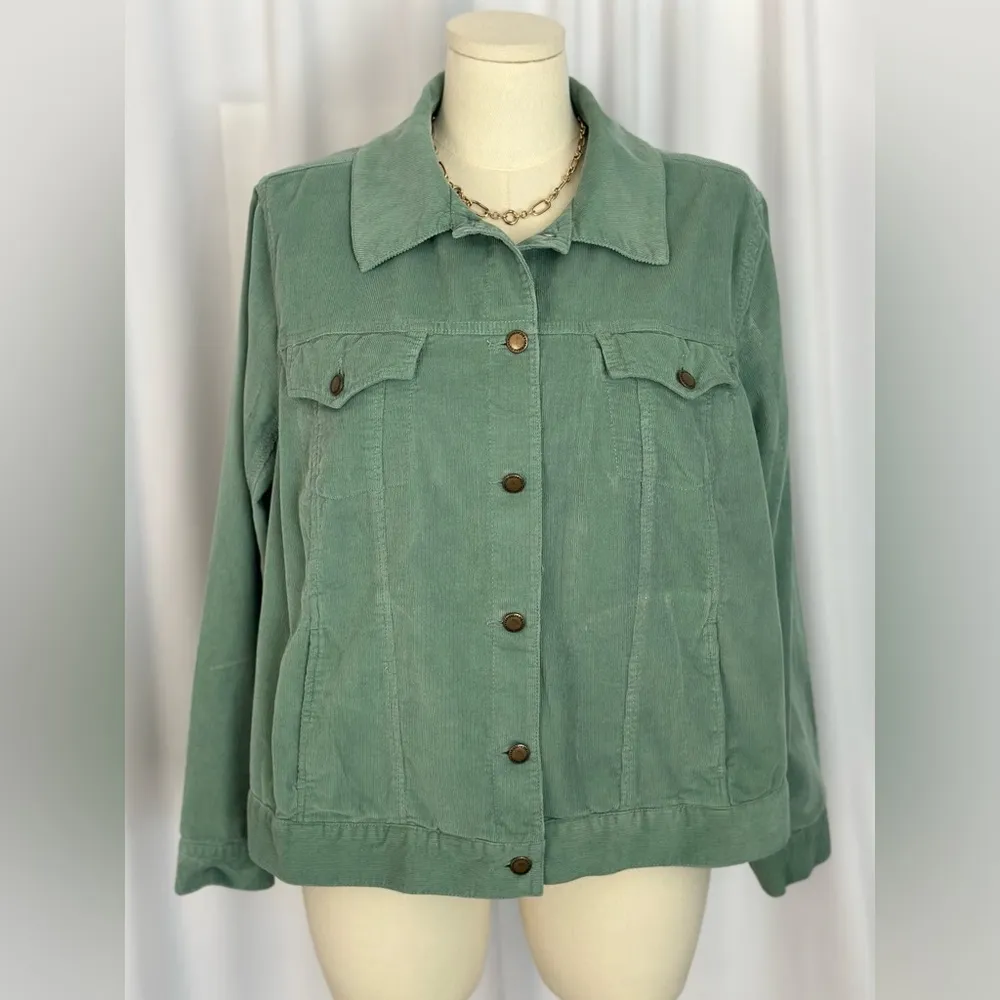 Caribbean Joe Sage Green Corduroy Button-up Women's Jacket (1013) - Image 2