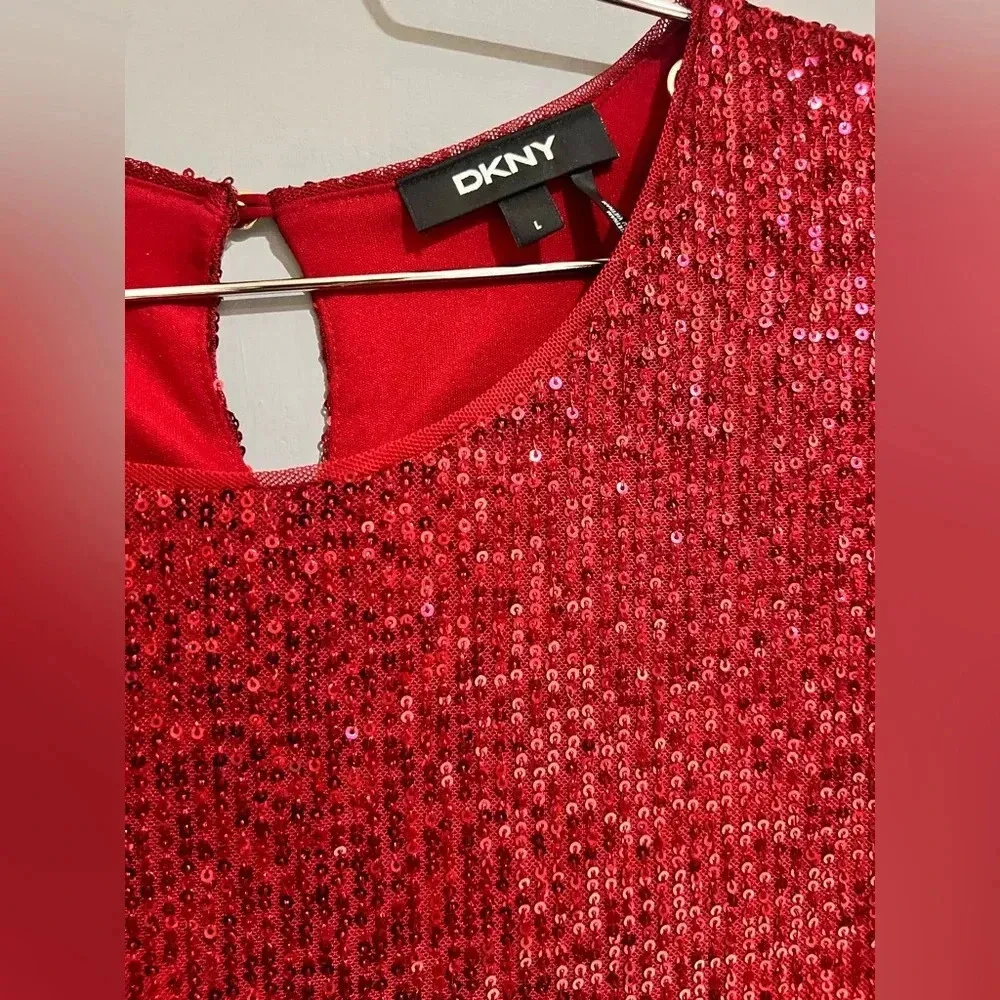 Sequin  red short sleeve women’s shirt size Large DKNY brand. NNT - Image 7