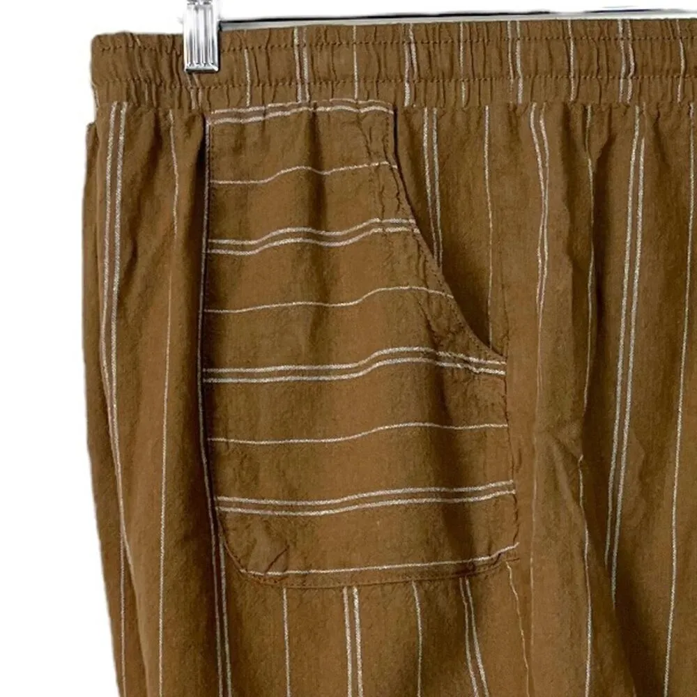 Time & Tru Women's Soft Shorts Tie Waist Pockets 4” Brown Stripe Size XL 16-18 - Image 4