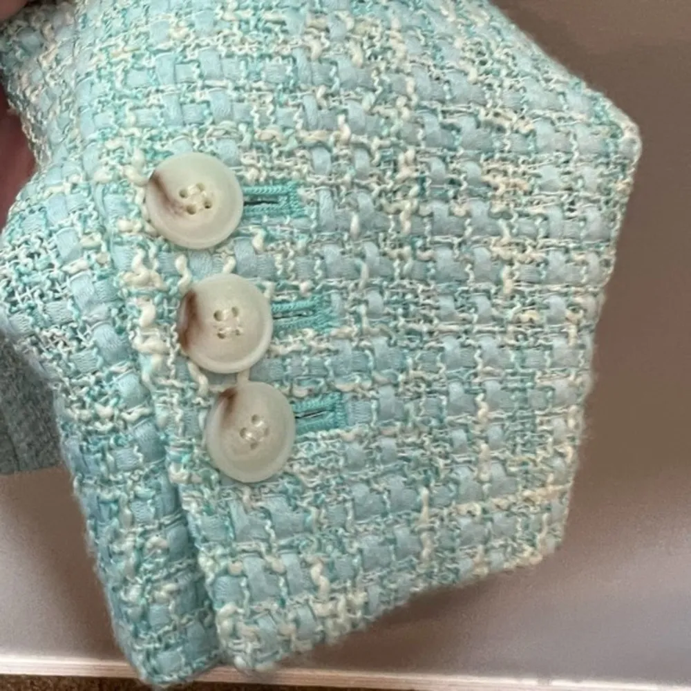 NEW Talbots TAILORED TWEED BLAZER one button pockets mint green career size 6 - Image 9